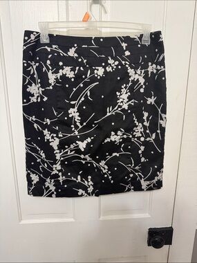 Covington Black Pencil Skirt with Gray Floral Print